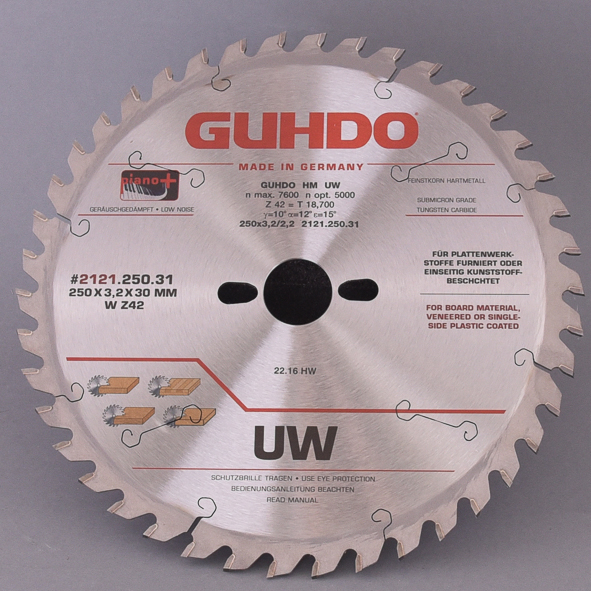 HW-Kreissägeblatt 250X3,2/2,2X30mm   Z=42 WZ 2121.250.31 Hartmetall bestückt, Wechselzahn, Einsatz auf Tisch- und Formatkreissägen, Für Plattenwerkstoffe