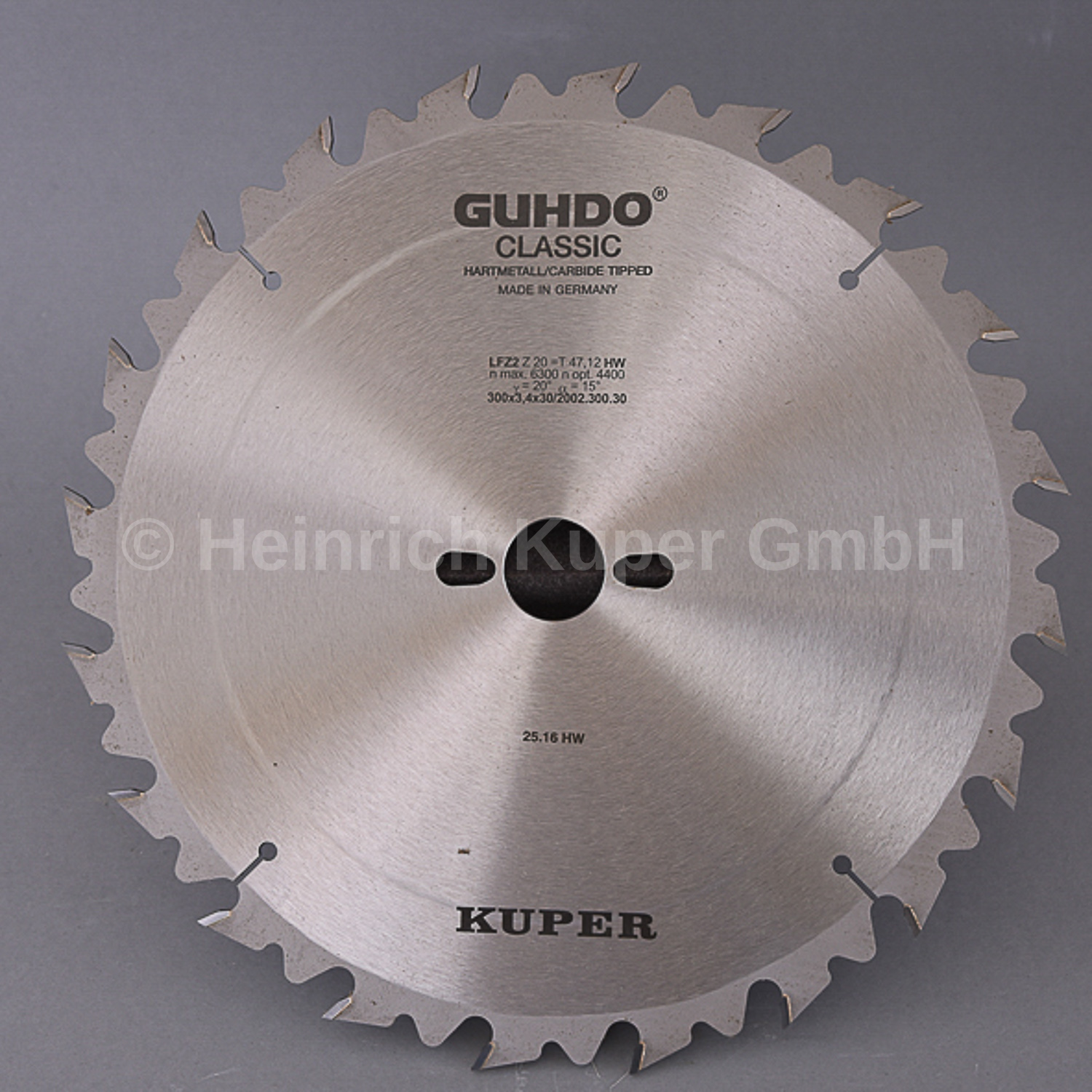 HW-Kreissägeblatt 300X3,4X30mm, Z=20 FZ 2002.300.30 Hartmetall bestückt, Flachzahn mit Abweiser, Einsatz auf Tisch- und Formatkreissägen, für Längsschnitte in Massivholz (weich und hart)