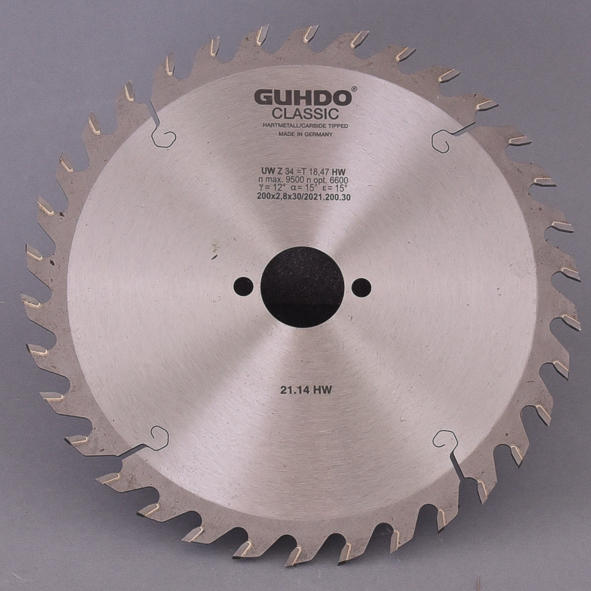 HW-Kreissägeblatt 200X2,8X30mm   Z=34 W 2021.200.30 Hartmetall bestückt, Wechselzahn, Einsatz auf Tisch- und Formatkreissägen, für Massivholz und Plattenwerkstoffe