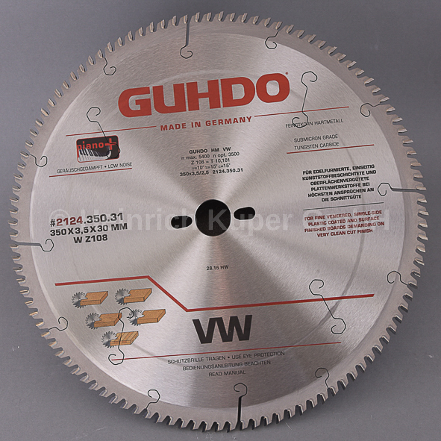 HW-Kreissägeblatt 350X3,5X30mm   Z=108 WZ 2124.350.31 Hartmetall bestückt, Wechselzahn, Einsatz auf Tisch- und Formatkreissägen, für Plattenwerkstoffe bei hohem Anspruch an die Schnittgüte