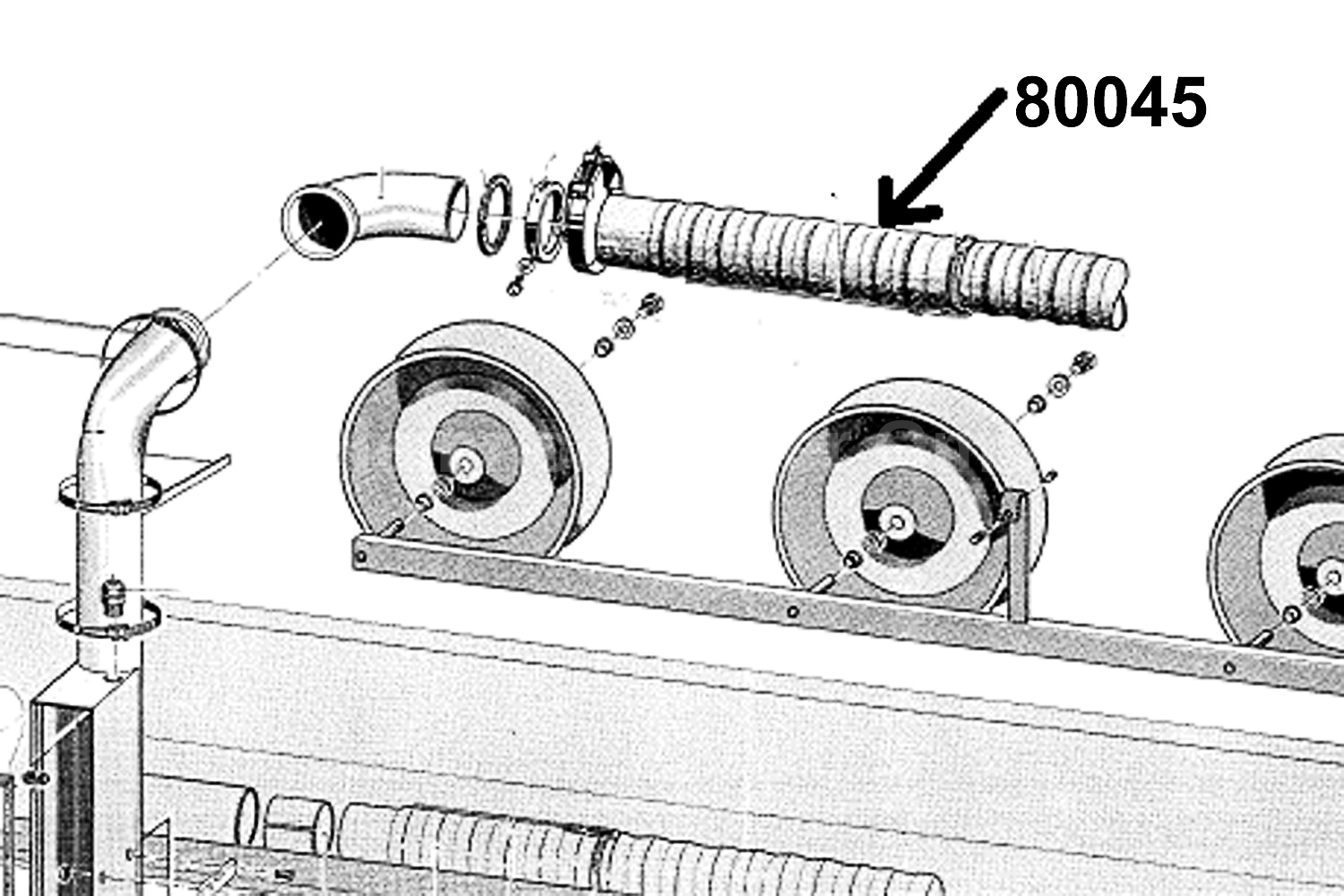 Späneschlauch 3800 68-04-316-10 / 004.161 evtl.Zusatzteile: Diffusor gepresst 110x104x120 Nr.2044357;Spiralschelle 212 / 95 mm Nr.2044358