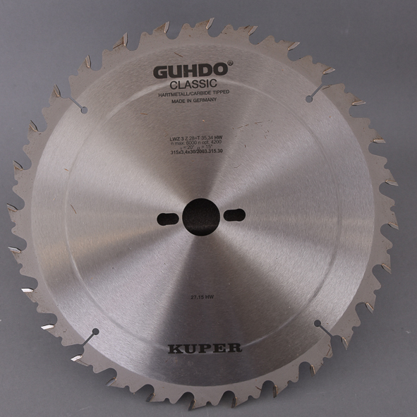 HW-Kreissägeblatt 315X3,4X30mm   Z=28 W 2003.315.30 Hartmetall bestückt, Wechselzahn mit Abweiser, Einsatz auf Tisch- und Formatkreissägen, Für Längs- und Querschnitte in Massivholz