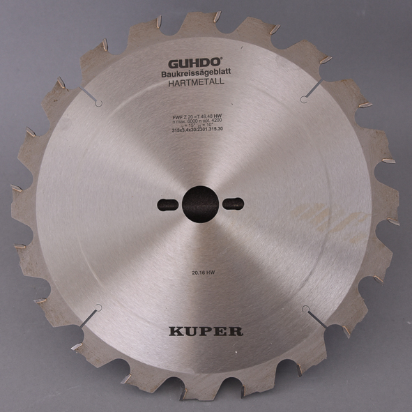 HW-Kreissägeblatt 315x3,4x30mm   Z=20 FWF 2301.315.30 Hartmetall bestück, Einsatz auf Tisch- und Formatkreissägen, Für universelle Schnitte im speziellen Einsatz auf Baustellen