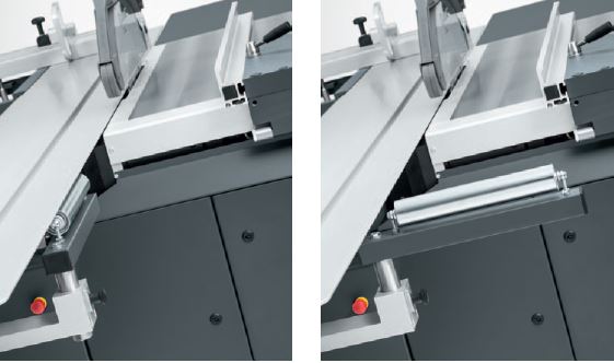 Vordere Auflagerolle B1401.0001Altendorf Die vordere Auflagerolle ist mit einer Breite von 300mm beim Schneiden langer Werkstücke